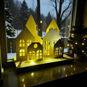 Village de Noël lumineux en bois – Silhouettes de maisons avec LED intégrée